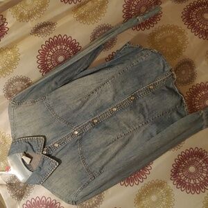 Armani exchange size medium blue jean button up shirt